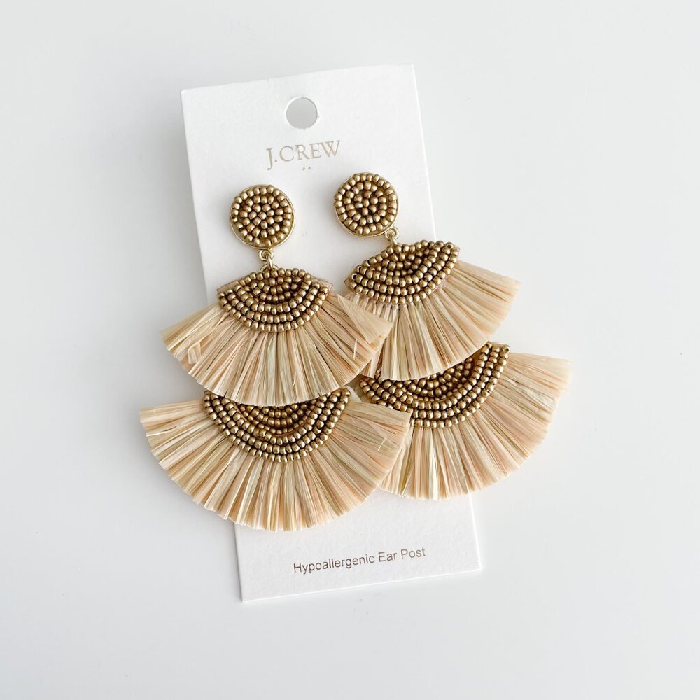 J. Crew Factory Beaded Fan Statement Earrings (Natural) - Picture 3 of 3